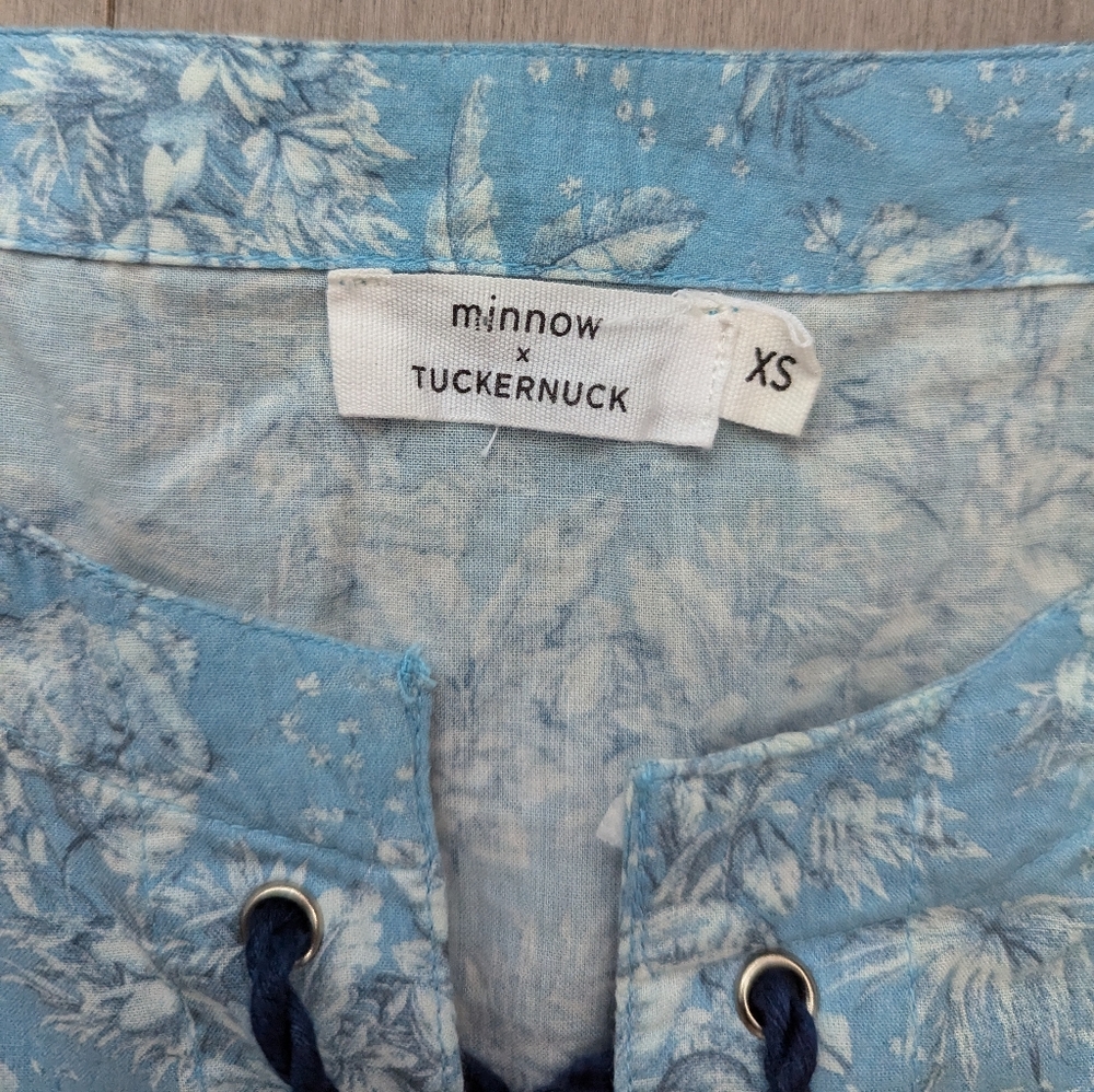 minnow x tuckernuck women's blue safari toile long caftan maxi dress size xs - Picture 6 of 12